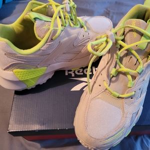 Lime green and gray reeboks